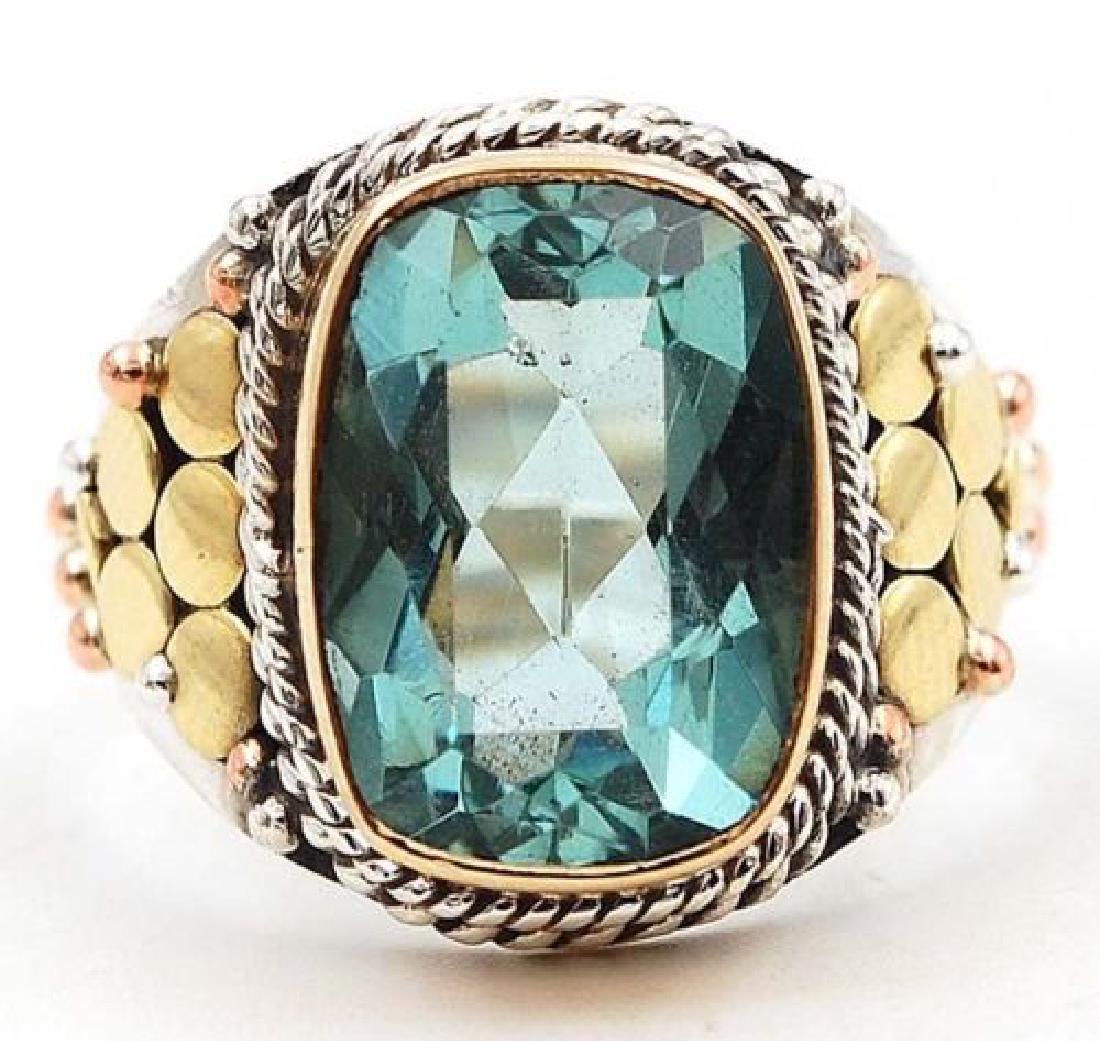 6CT Three Tone- Aquamarine 925 Sterling Silver Ring (1 of 2)