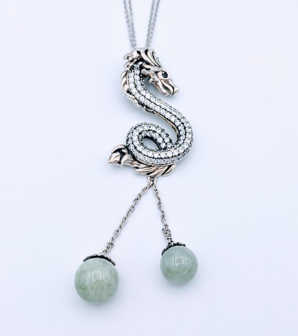 Sterling Silver Dragon Design Jade Melanite Necklace (1 of 3)