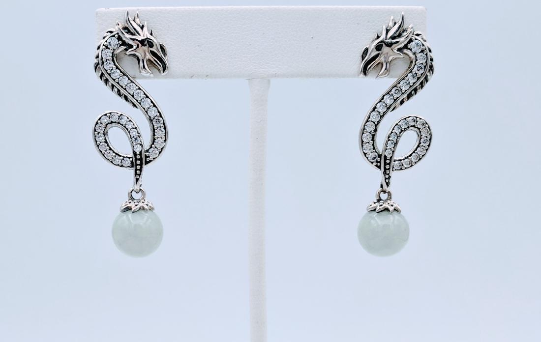 Sterling Silver Dangly Jade Dragon Designed Earrings (1 of 3)