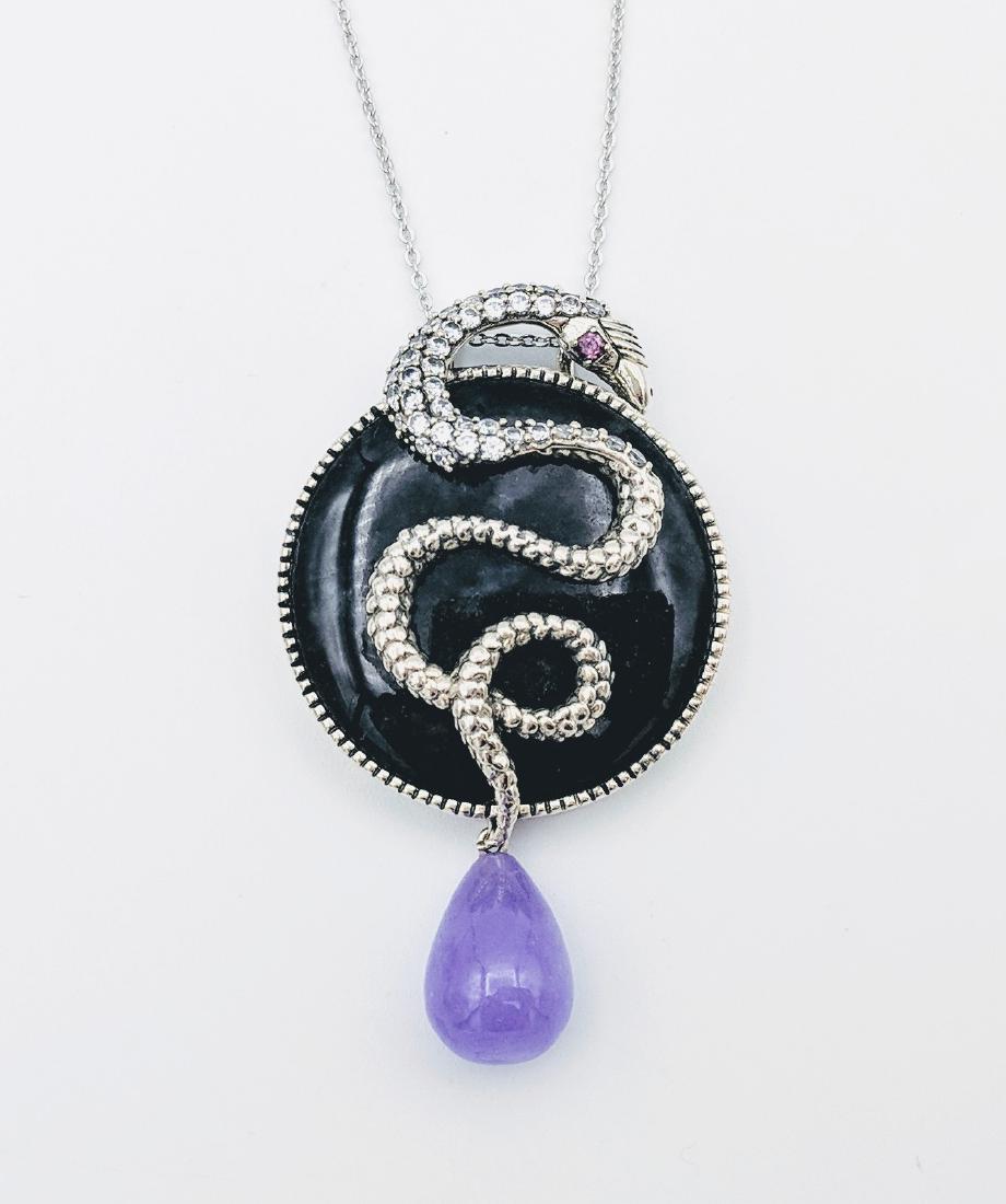 Sterling Silver Nuumite Violet Jade Snake Necklace (1 of 3)