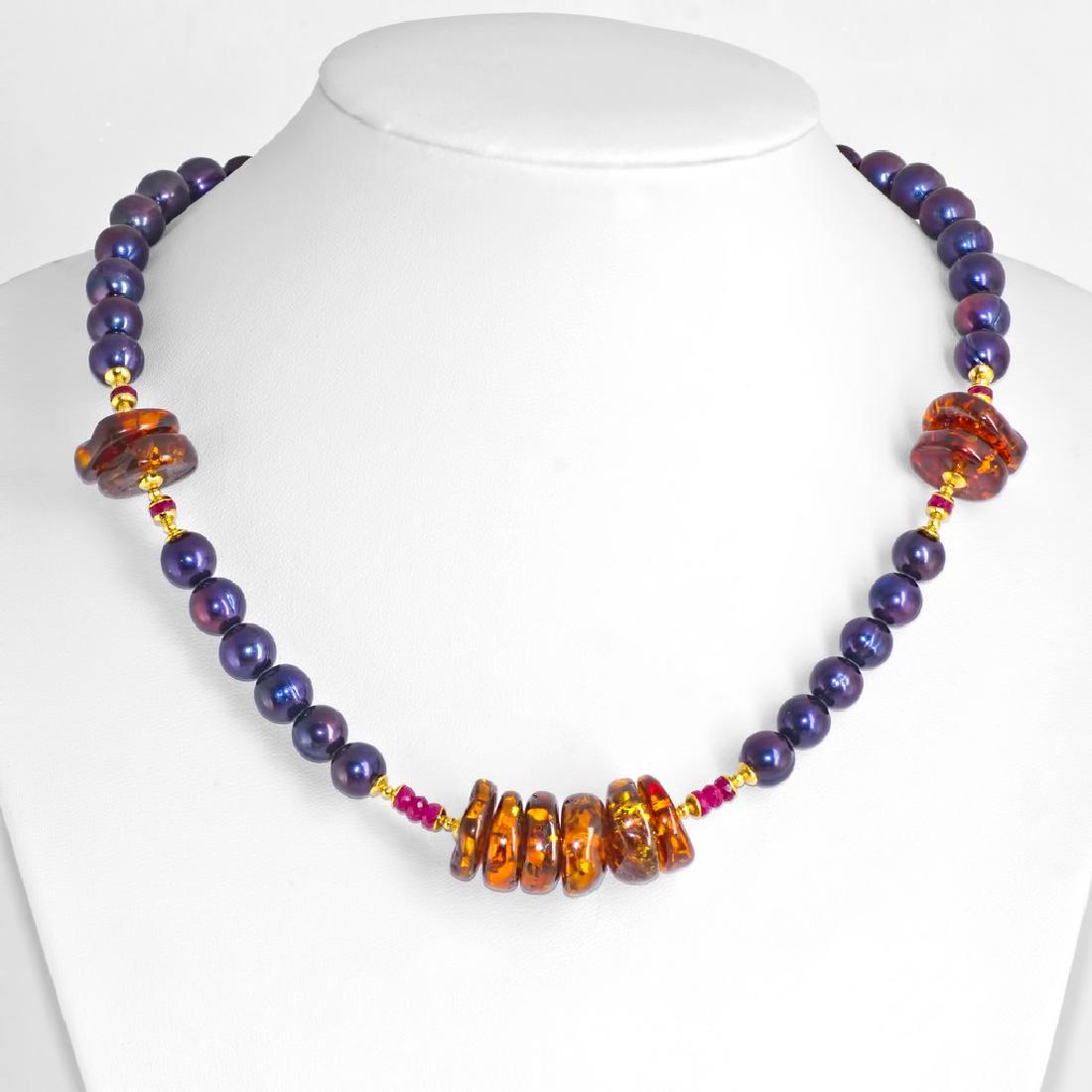Royal Peacock Black Pearl And Baltic Amber Necklace (1 of 3)