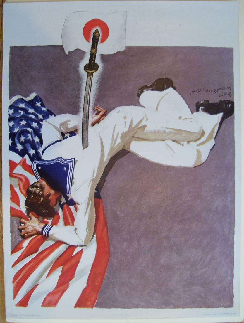 WWII McClelland Barclay Poster: WWII McClelland Barclay Poster Maker: McClelland Barclay USNR Origin: USA, Lithographed by Einson-Freeman Co.Inc. Date: 1942 Materials: original lithograph Size: 18 x 24" World War II Lithograph. Alle