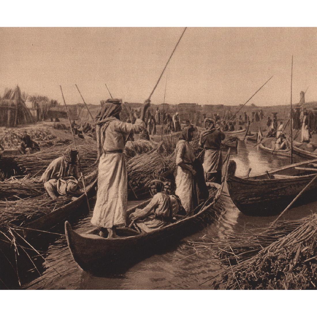 KARL GROBER - Village Canal in Lower Euphrates: Artist: KARL GROBER Print Title: Village Canal in the swamps of the Lower Euphrates Medium: Sheet-fed Gravure Printing Date: 1920's Printed in Germany Image Size: 7.5 X 6 inches Karl Grober was a phot