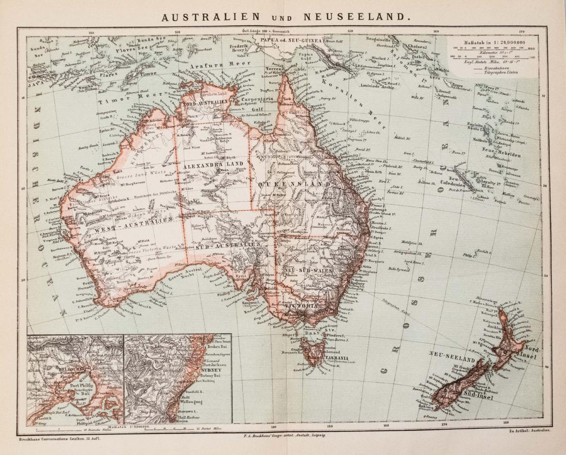 1882 Brockhaus Map of Australia and New Zealand -- (1 of 1)