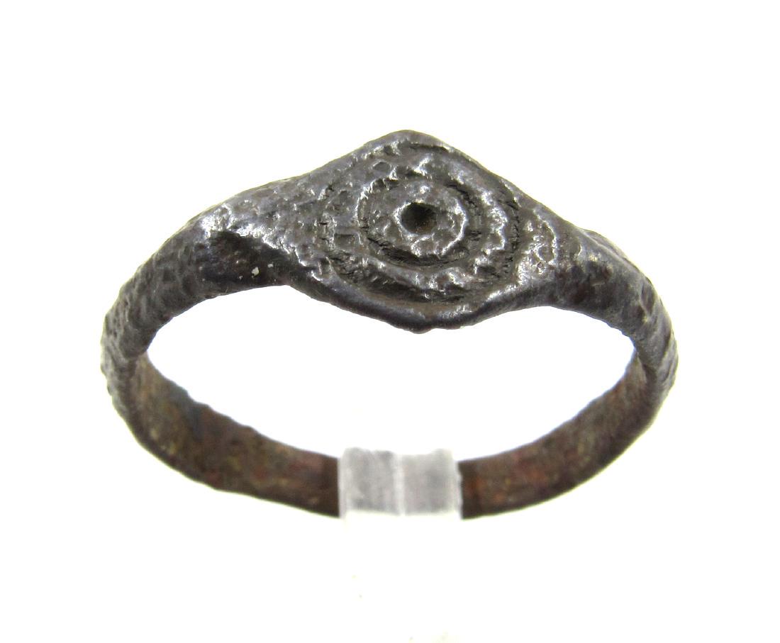Medieval Saxon Era Bronze Ring with Sun Symbol (1 of 3)