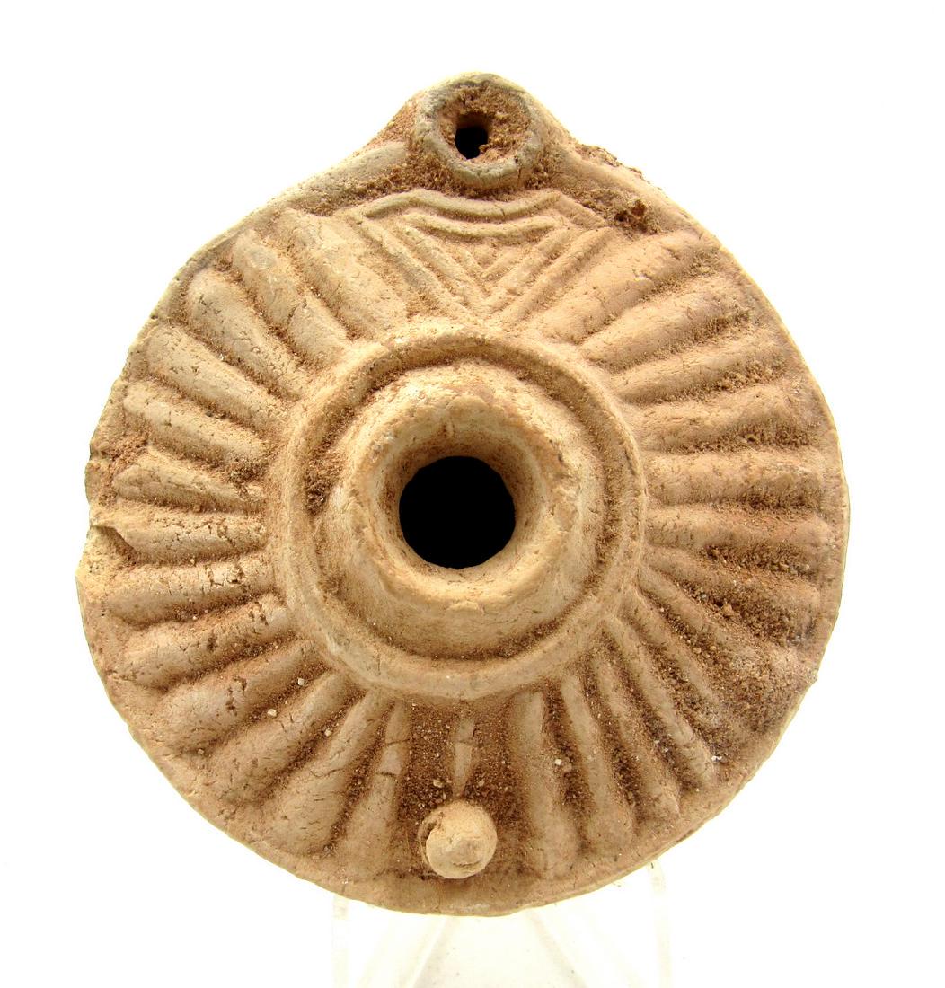 Ancient Roman Holy Land Terracotta Decorated Oil Lamp (1 of 3)