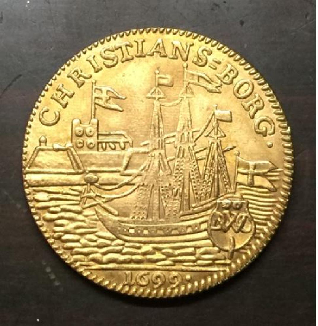 Denmark 1 Dukat-Christian: Denmark 1 Dukat-Christian 1699 Antique Immitation 22K Gold Plated Replica Coin Dimmensions: 21.6mmx1.9mm 1699 Denmark 1 Dukat-Christian V 22K Gold Plated Replica Coin Please note that this lot has a c