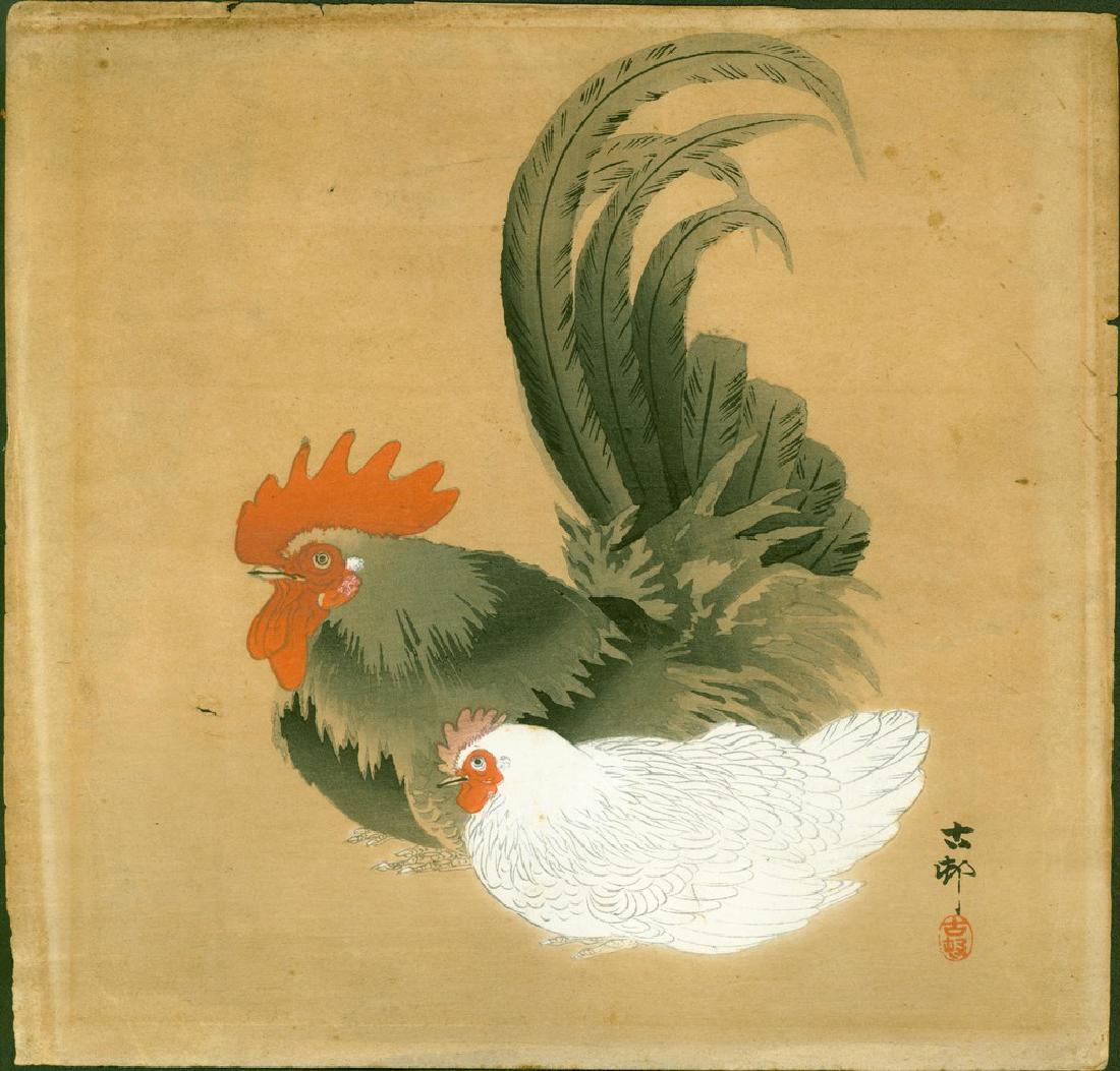Ohara Koson Woodblock Rooster and hen (1 of 2)