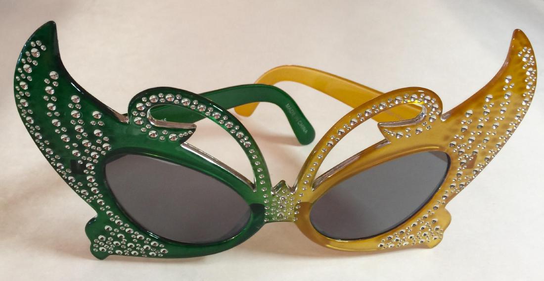 Green Yellow Acetate Huge Rhinestone Catlady Sunglasses (1 of 1)