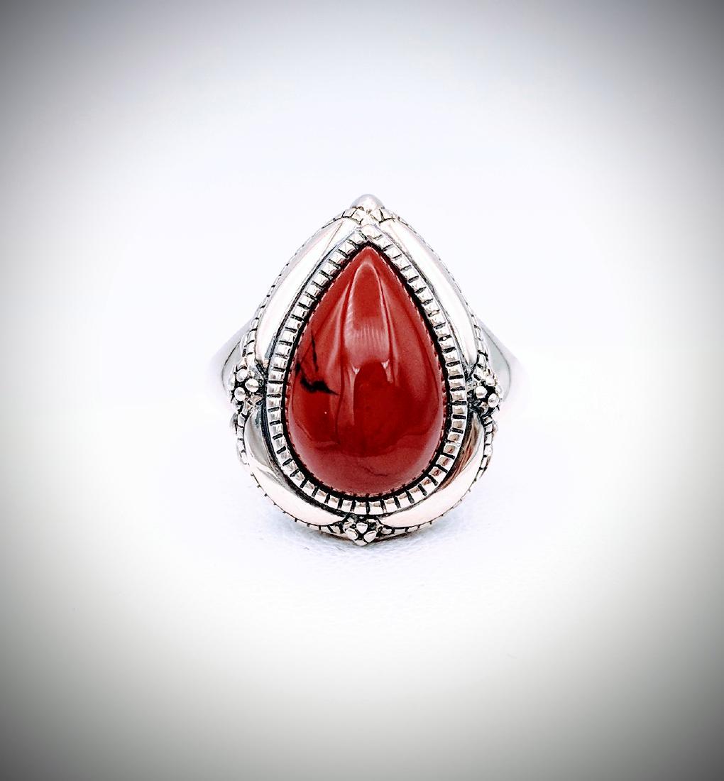 Sterling Silver Antique Style Pear Shaped Jasper Ring (1 of 4)