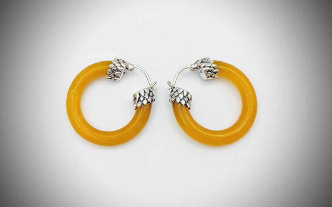 Sterling Silver Yellow Jade Hoop Earrings (1 of 3)