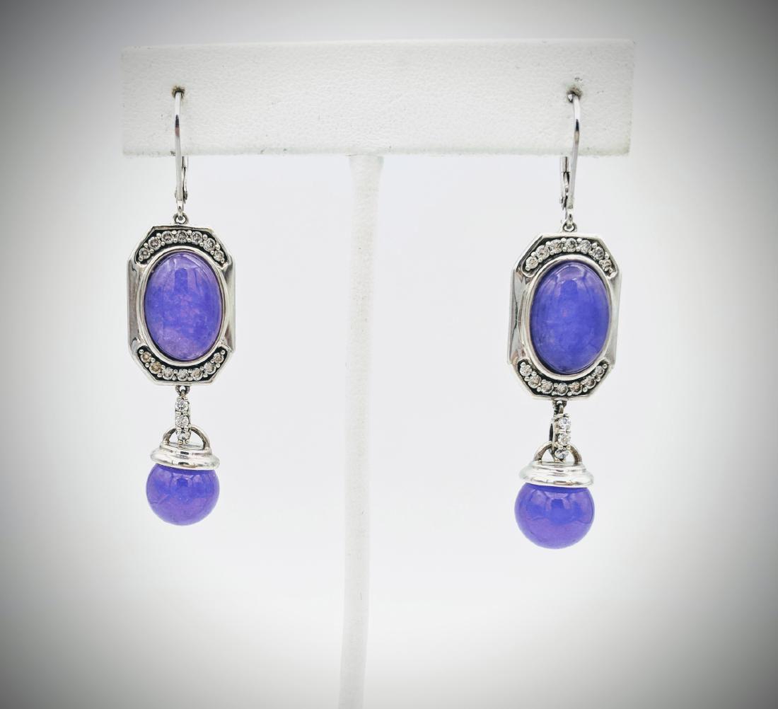 Sterling Silver Dangly Violet Jade Earrings with Cubic (1 of 3)