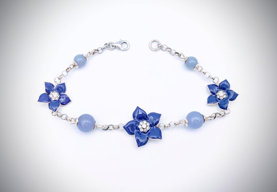 Sterling Silver Violet Jade Bracelet, Flowers with (1 of 3)