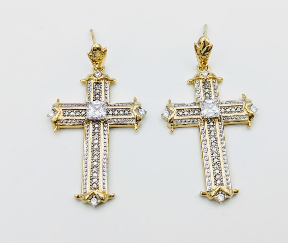 Gold Plated Sterling Silver Cross Earrings with CZ (1 of 3)