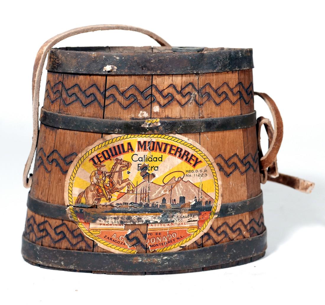 Early Handmade Wooden Tequila Monterrey Canteen