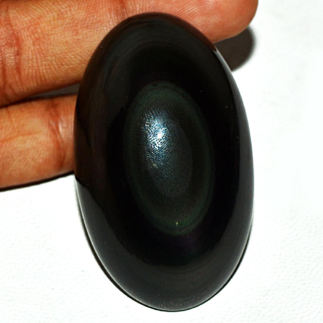 Rainbow Obsidian Cab: Gemstone : Rainbow Obsidian Weight : 135.00 carats Dimensions : 50 x 30 x 13 mm Treatments : None Color - As seen in the image Please note that this lot has a confidential reserve. When you leave a bi