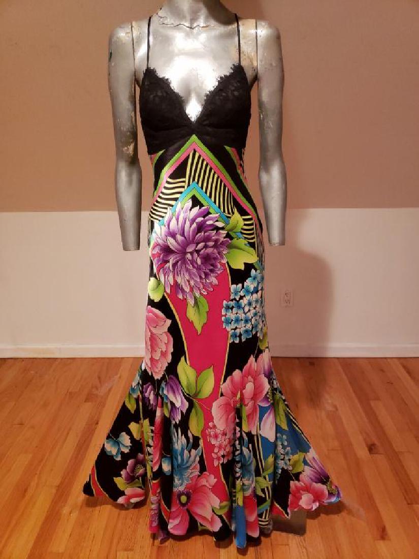 CACHE' silk floral & Frech lace Mermaid low cut maxi (1 of 9)