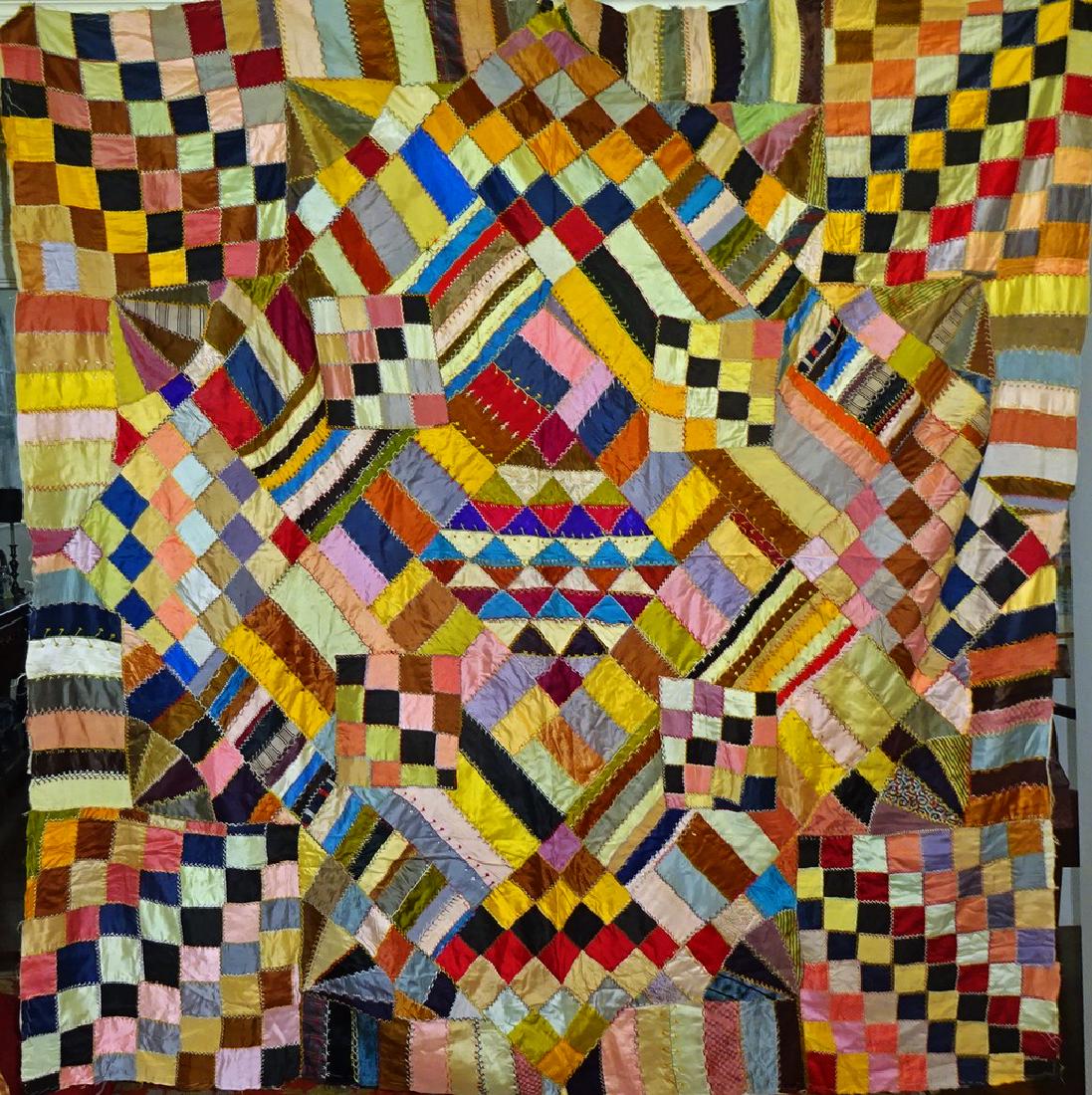 Antique Bright Crazy Quilt 78 x 82" (1 of 5)