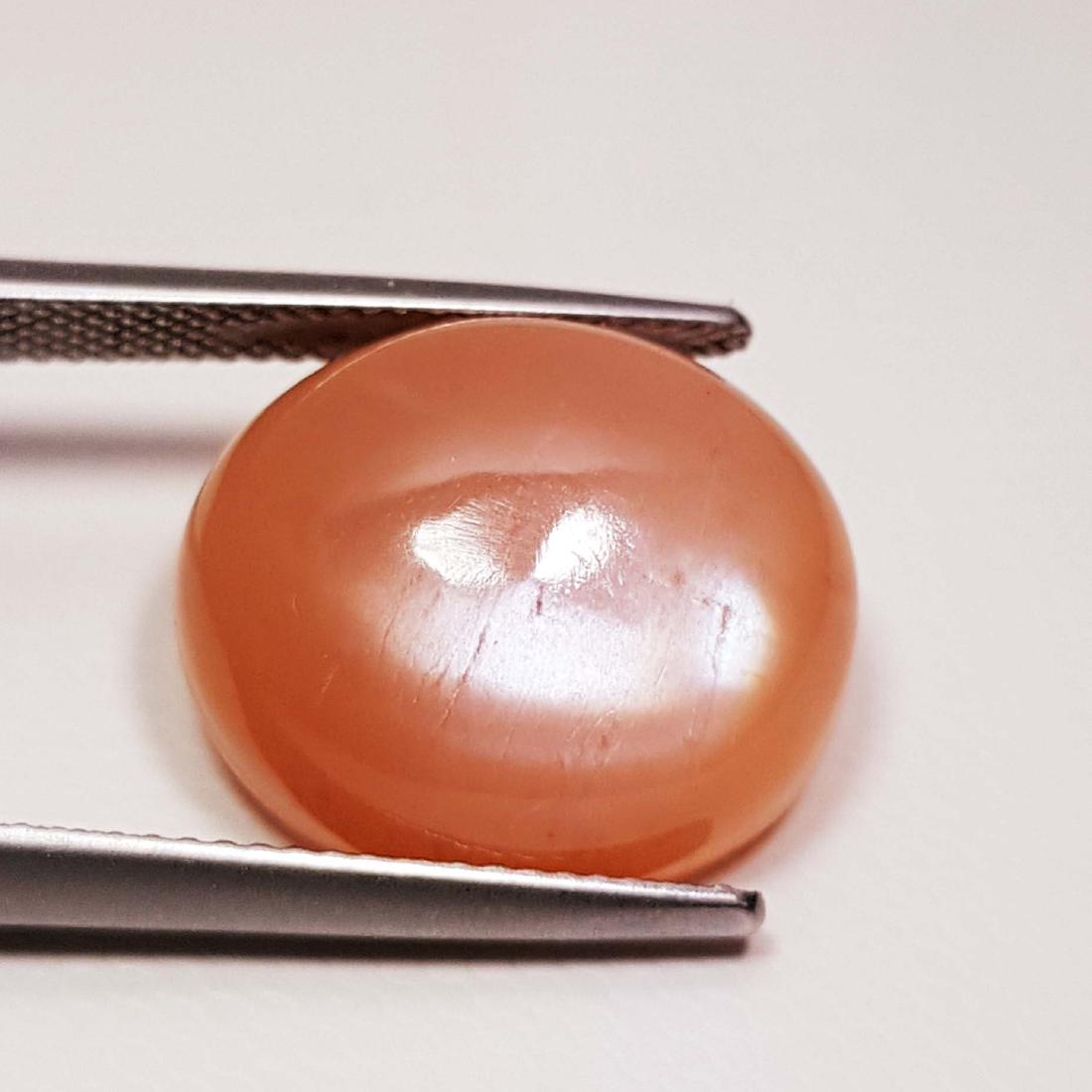 Peach Orange Moonstone Cat's Eye - 14.06 ct: Item: Peach Orange Moonstone Cat's Eye - 14.06 ct Loose gemstone Color/Clarity: VVS Carat Weight: 14.06 Size (mm)17.20 x 14.50 x 7.30 Oval - India No Reserve: This lot starts at $1 and has no reserve