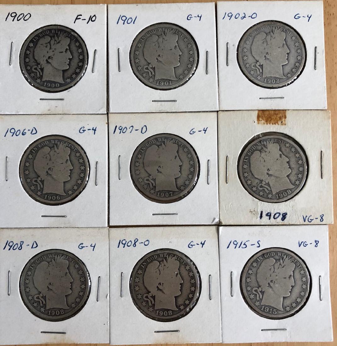 Lot of 9 Barber Half Dollars 1900 & 1902-O better dates (1 of 2)