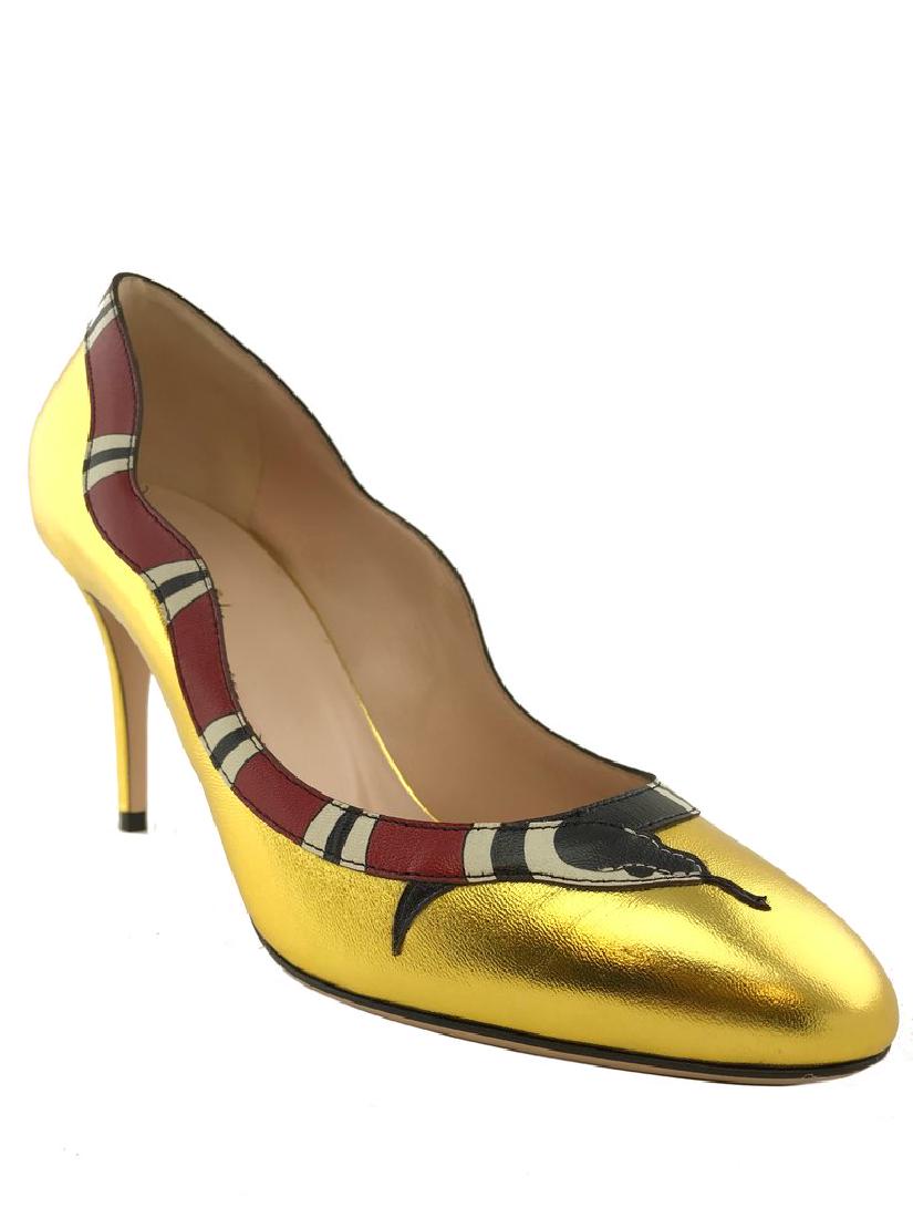 Gucci Metallic Leather Kingsnake Pumps Size 7 (1 of 14)