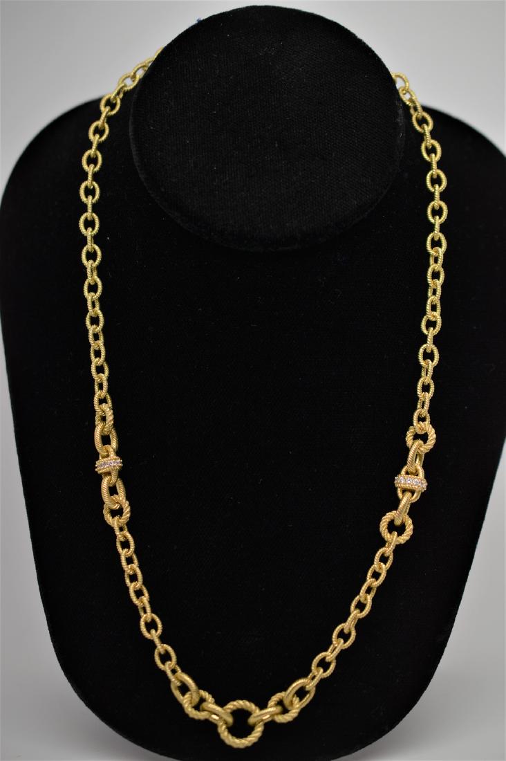 Gold Clad Chain Link Necklace with CZ: Title: Gold Clad Chain Link Necklace with CZ Brand: Judith Ripka Metal Purity: .925 sterling silver Size/Dimensions: 18" long Additional Information: Single strand necklace with cz accents, 24 dwt TW