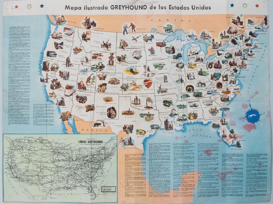 1946 Greyhound Bus Line Pictorial US Map -- Mapa (1 of 1)