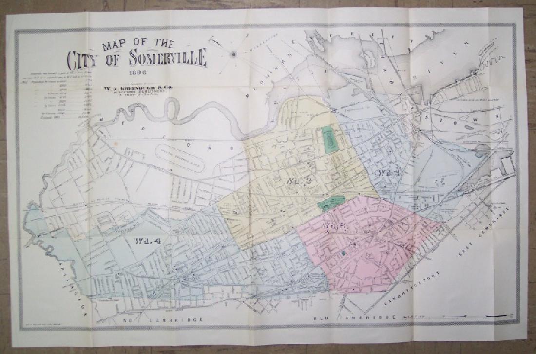 Map of the City of Somerville. 1896.: Title: Map of the City of Somerville. 1896. Date: 1896 Cartographer: BAILEY, ERNEST W. Size: 17.6 X 29.5 Street plan of a city on the Mystic River between Cambridge and Medford, suburbs of Boston. Geo