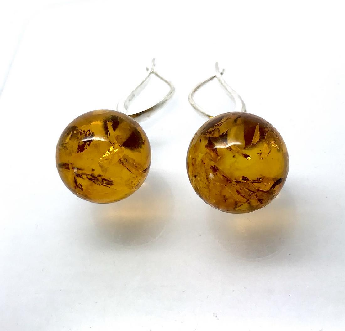 Sterling silver earrings big Baltic amber balls ø16.6mm (1 of 9)