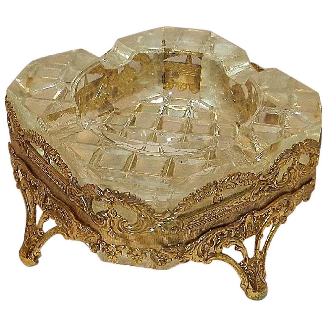Vintage Hollywood Regency Style Glass Ashtray with Gold (1 of 9)