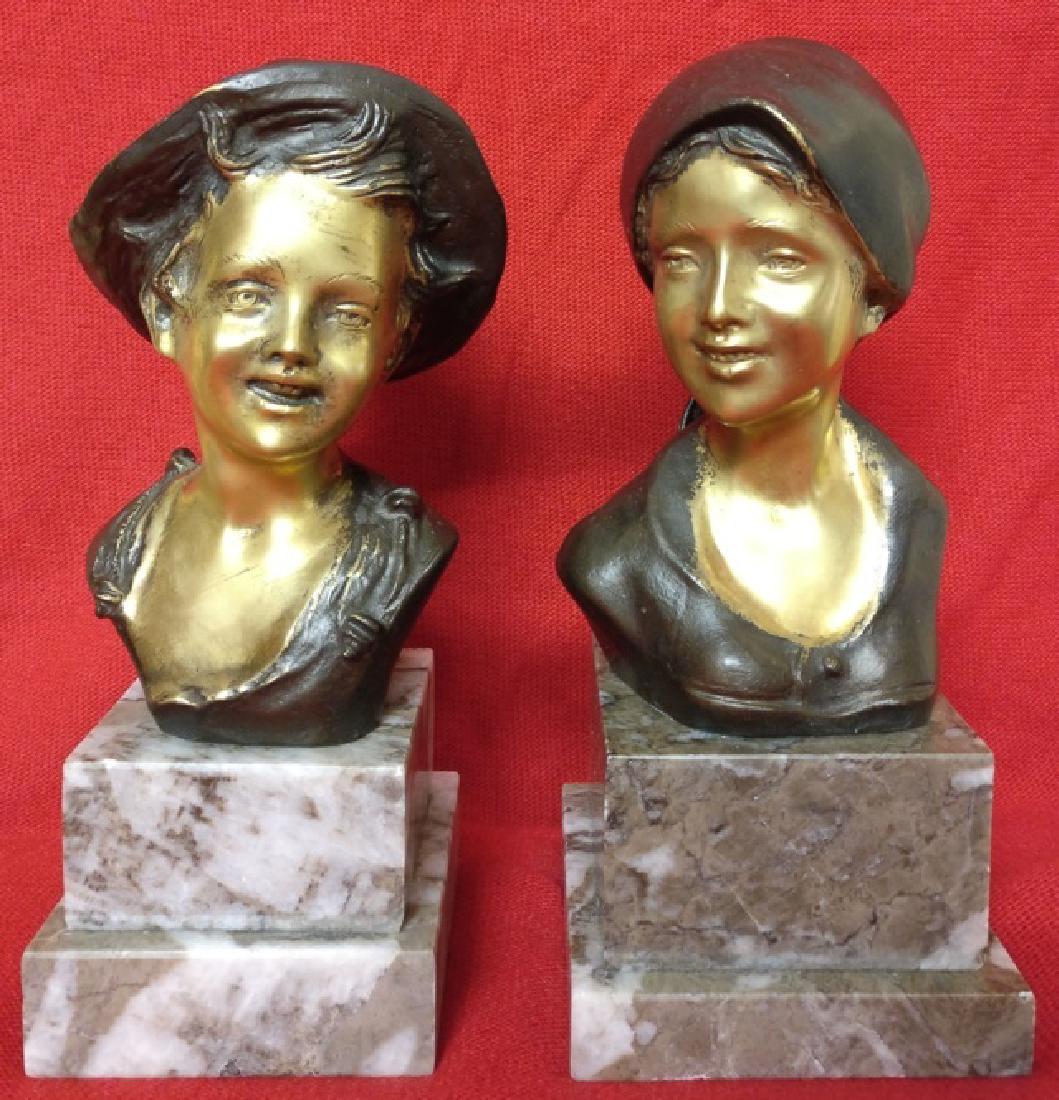 Pair of Small Bronze Busts, lost wax casting with