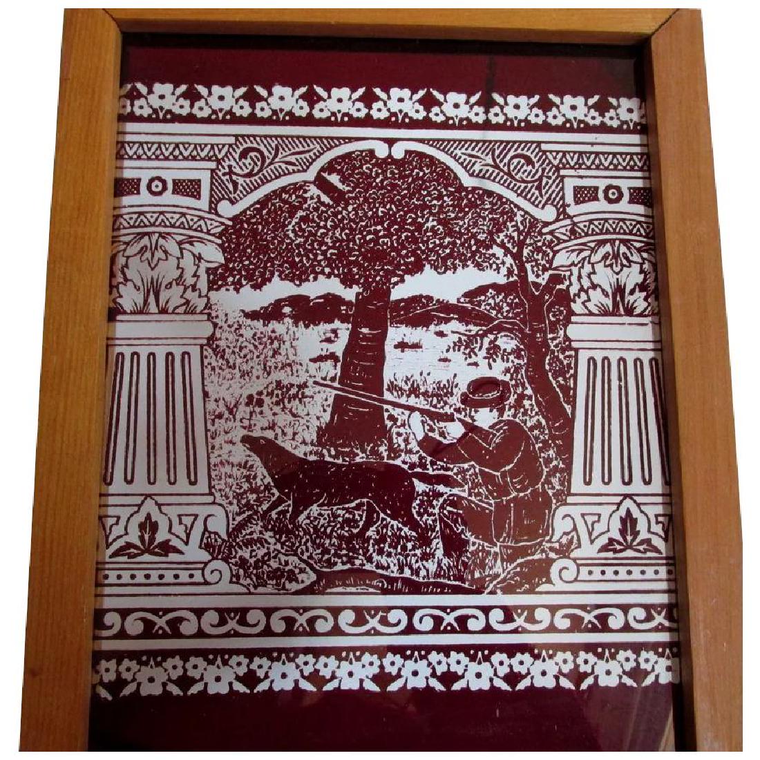 19thC Etched Stained Glass Window Pane, Architectural (1 of 3)