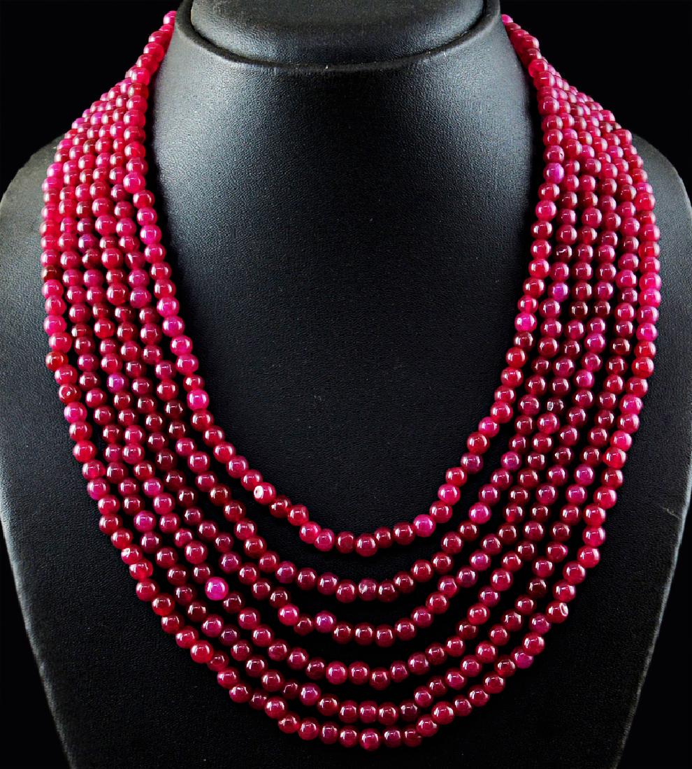 Round Red Ruby 6 lines Beads Necklace (1 of 2)