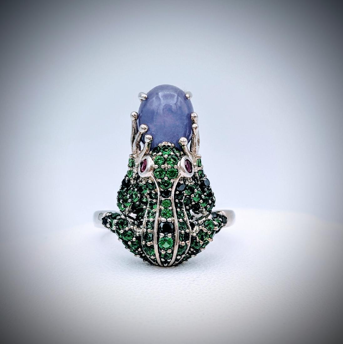 Sterling Silver Frog Designed Ring with Violet Jade, (1 of 3)