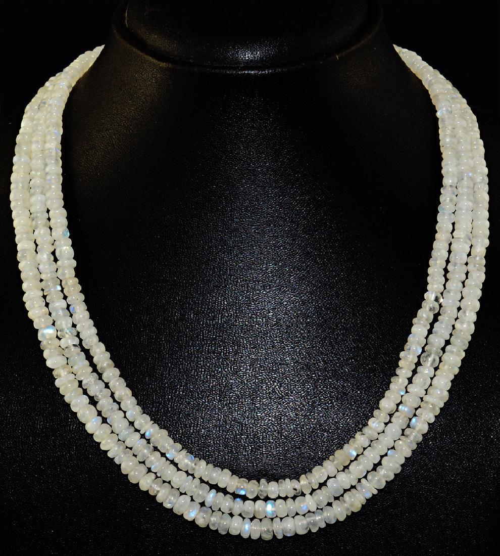 Blue Flash Moonstone 3 Strand Beads Necklace (1 of 2)