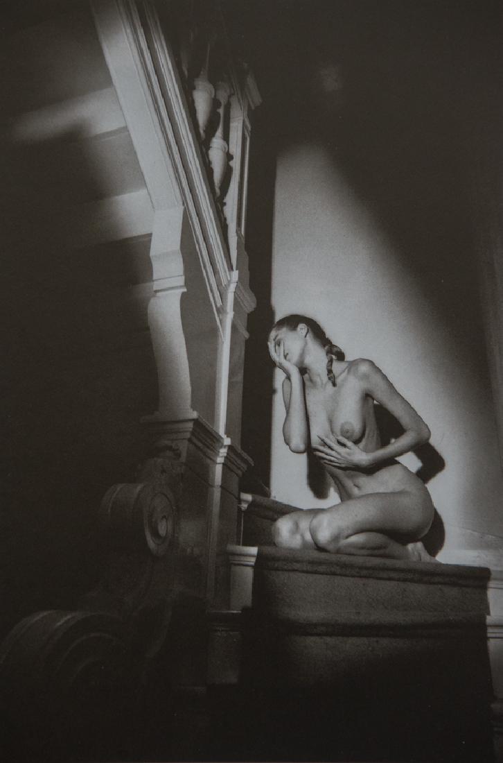 JEANLOUP SIEFF - Nude on Stairs: Artist: Jeanloup Sieff Title: Nude on Stairs Medium: Duotone Photo Litho, 1977, Italy Dimensions: 5.85x8.8" Heat Wax Mounted on 11x14" Conservation Board Jeanloup Sieff (1933-2000) was a French photog