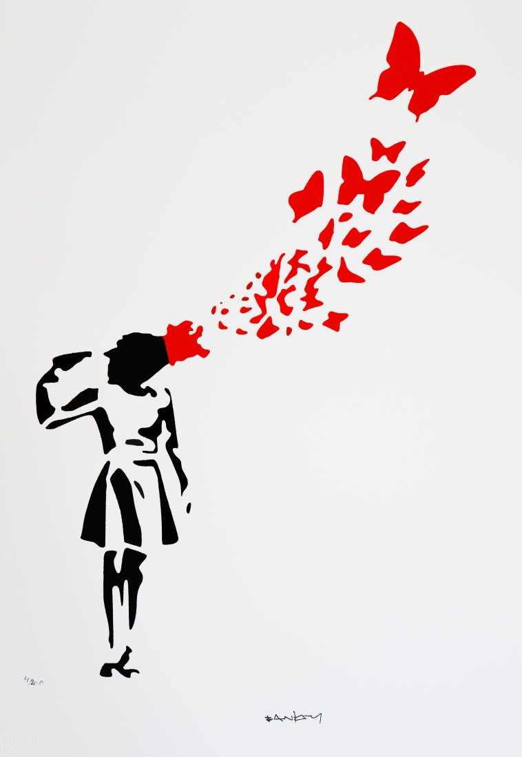 Butterfly Girl Red Suicide Banksy (1 of 3)