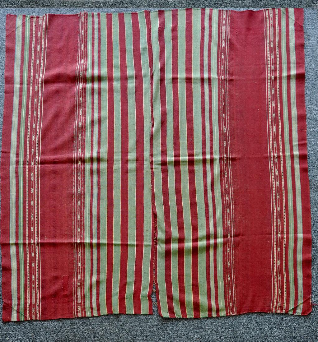 Bolivia, Aymara Poncho: Bolivia, Aymara Poncho, Date: e. 20th c. Size: size 58"x 51" Lake Titicaca area , early-mid 20th c. poncho collected in in situ 1998 Rich red and green stripes shows wear consistent with age as shown