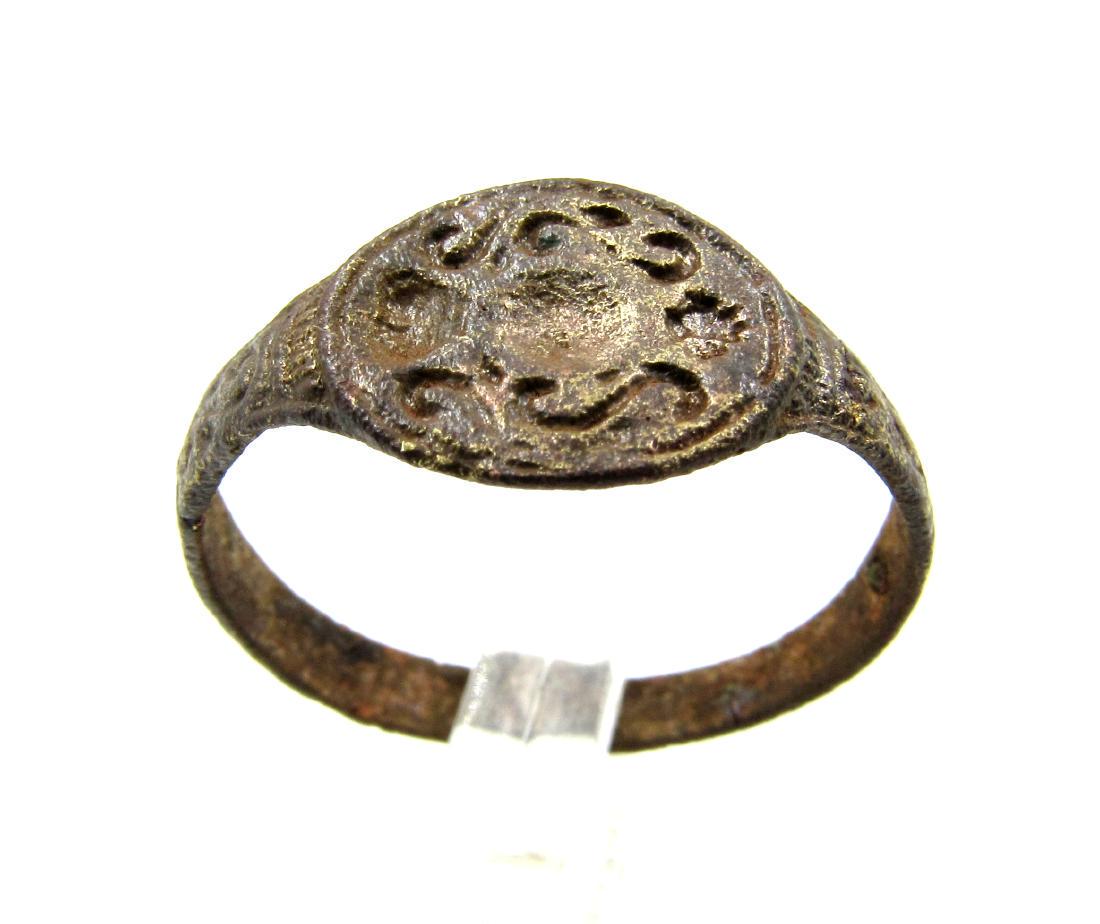 Medieval Crusaders Era Bronze Heraldic Crest Seal Ring (1 of 5)