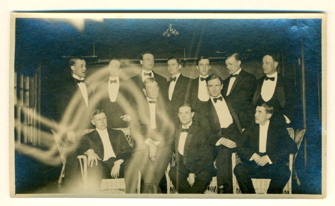 VINTAGE SNAPSHOT PHOTO GROUP of MEN in TUXEDO w STRANGE (1 of 1)