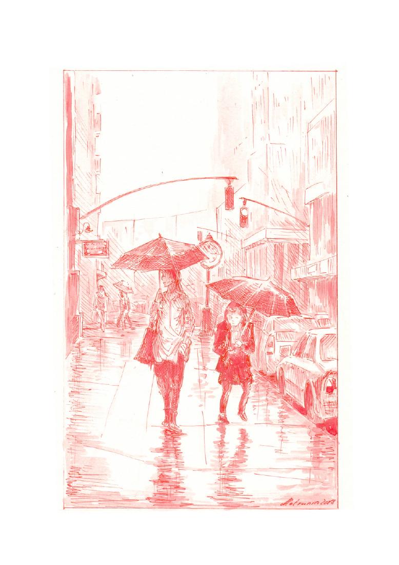 Rainy Day, NYC Original Ink Drawing Signed Framed (1 of 3)