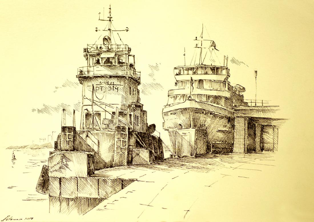 Beside the River Original Ink Drawing Signed Framed (1 of 3)