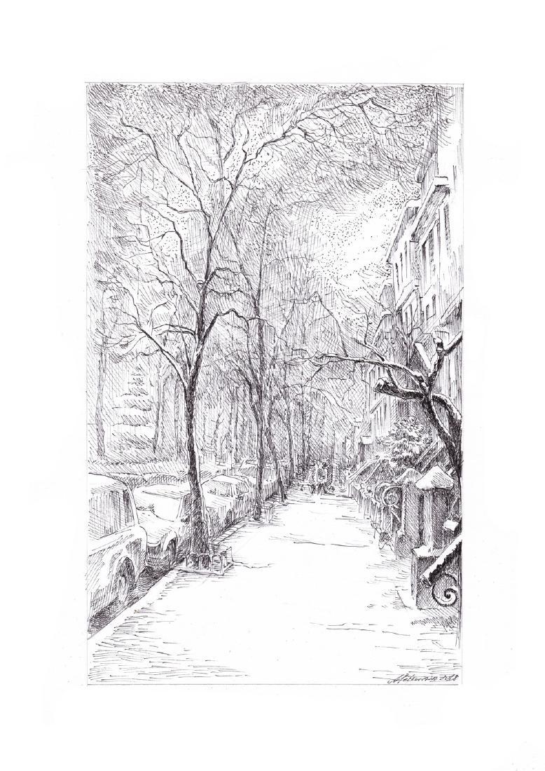 Christmas in NYC Original Ink Drawing Signed Framed (1 of 3)