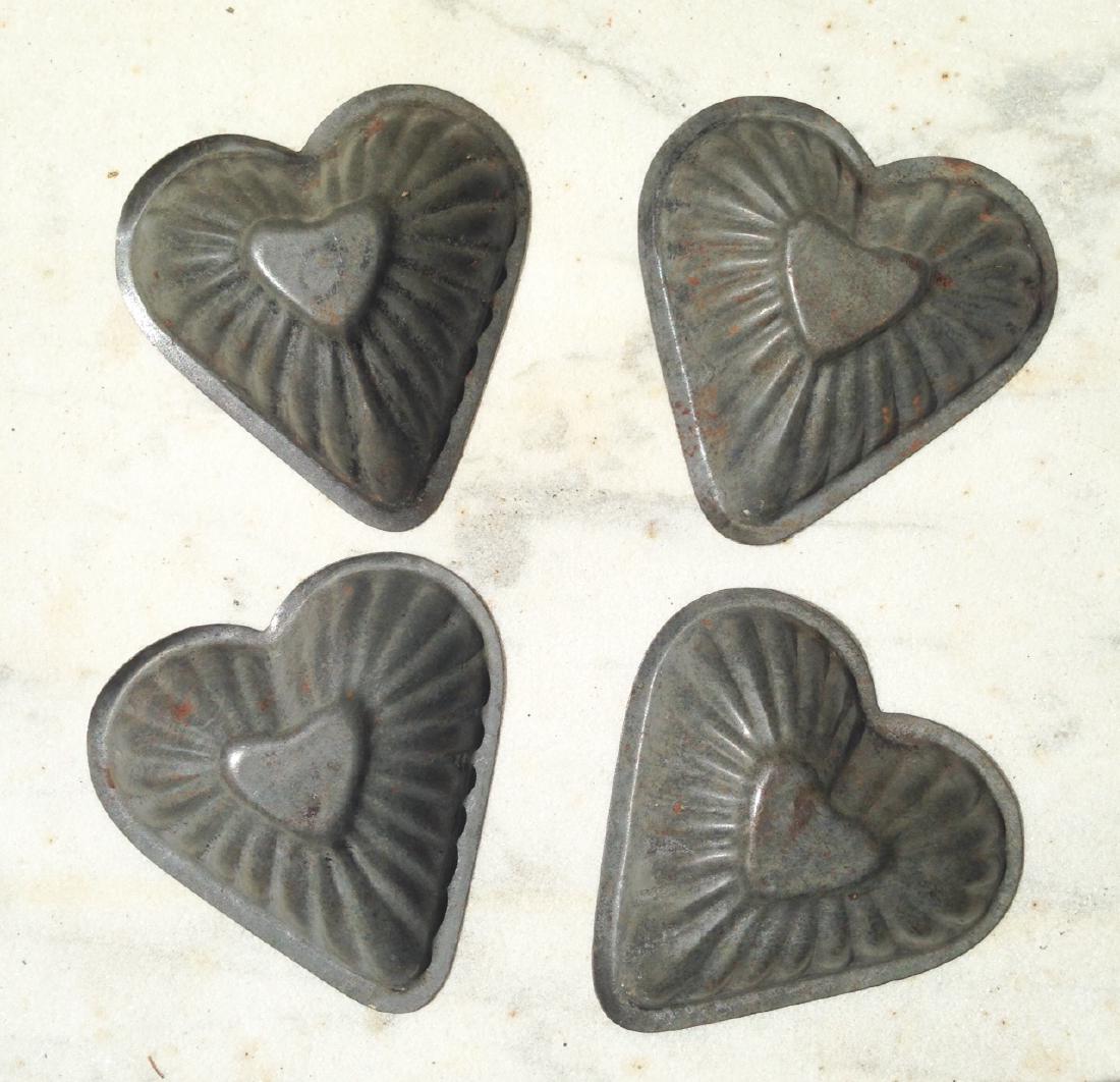 Four Early 20th C Tin Heart Molds (1 of 3)