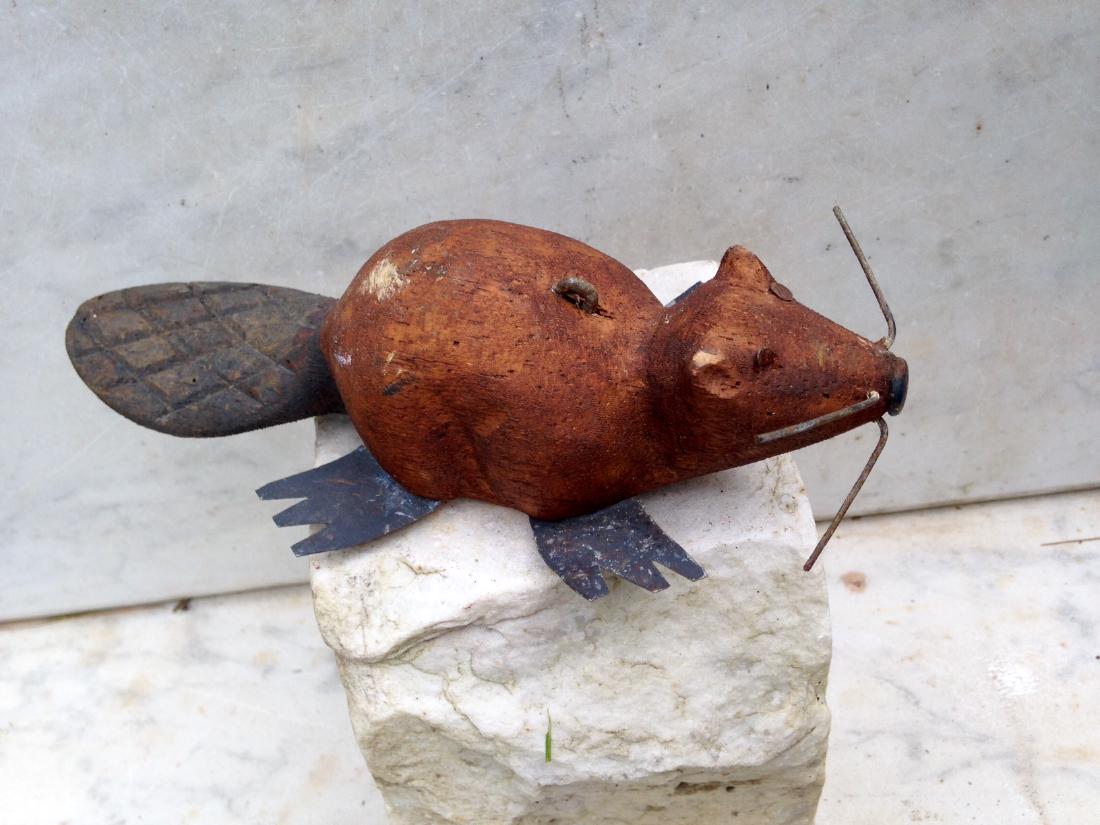 20th C Carved Wooden Beaver Decoy With Tin Feet (1 of 6)