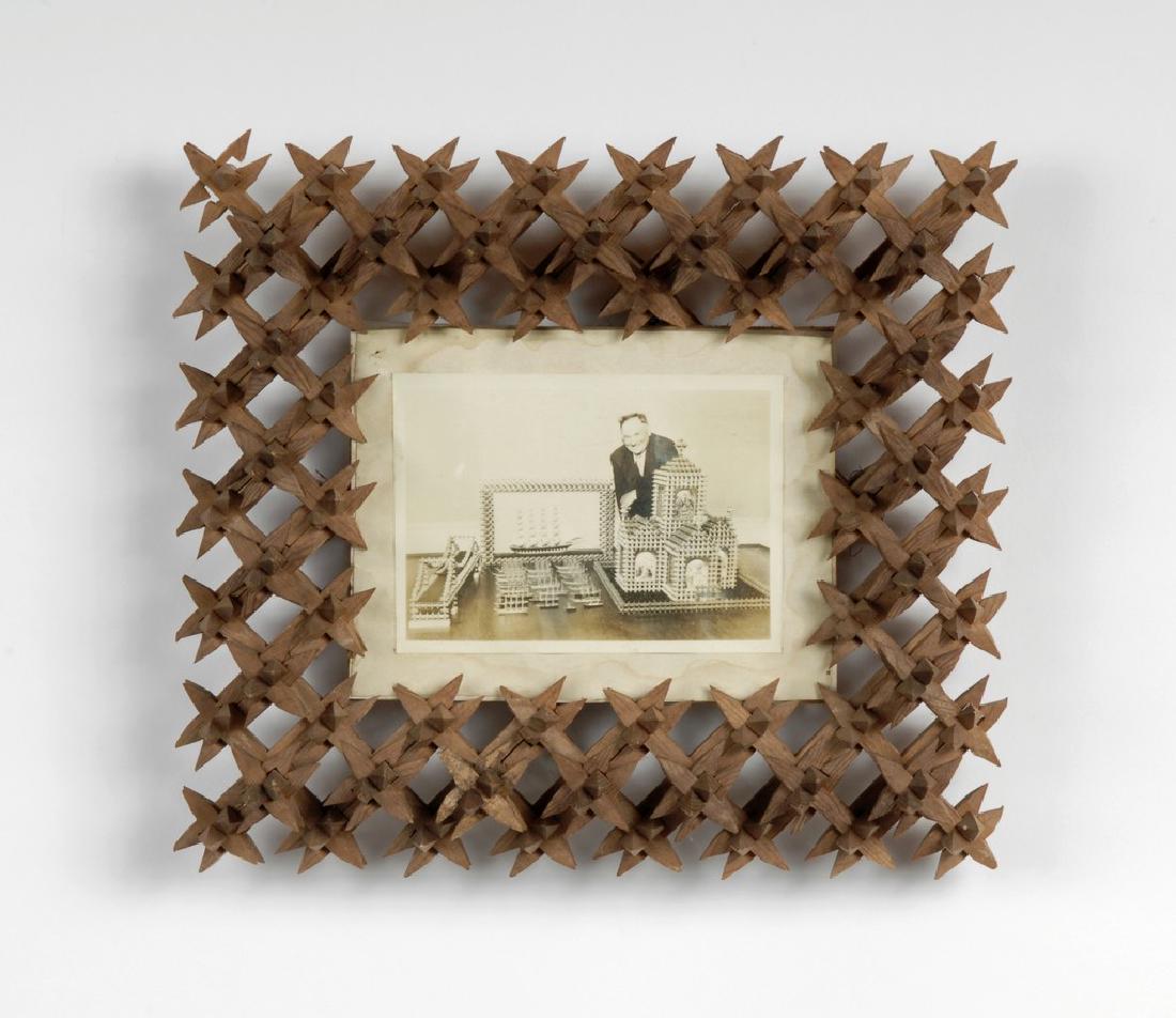 Tramp Art Crown of Thorns Frame by Ole Swanson: Tramp Art Crown of Thorns Frame by Ole Swanson Crown of thorns frame with his picture of other pieces he made by 'The Champion Whittler', Ole Swanson. The frame is made out of redwood and pine. Swanso