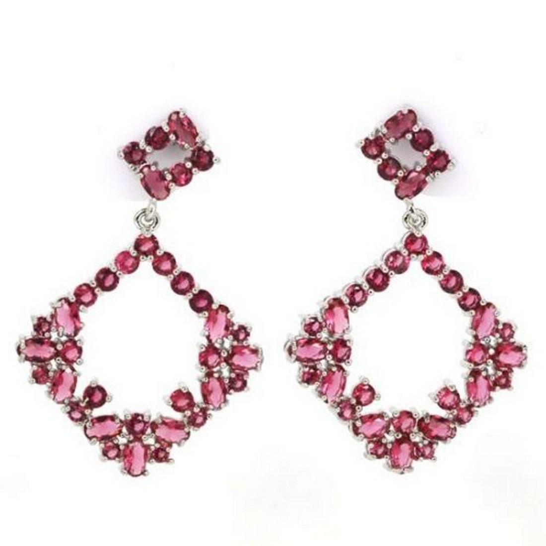 Pink Raspberry Rhodolite Garnet CZ Silver Earrings (1 of 2)