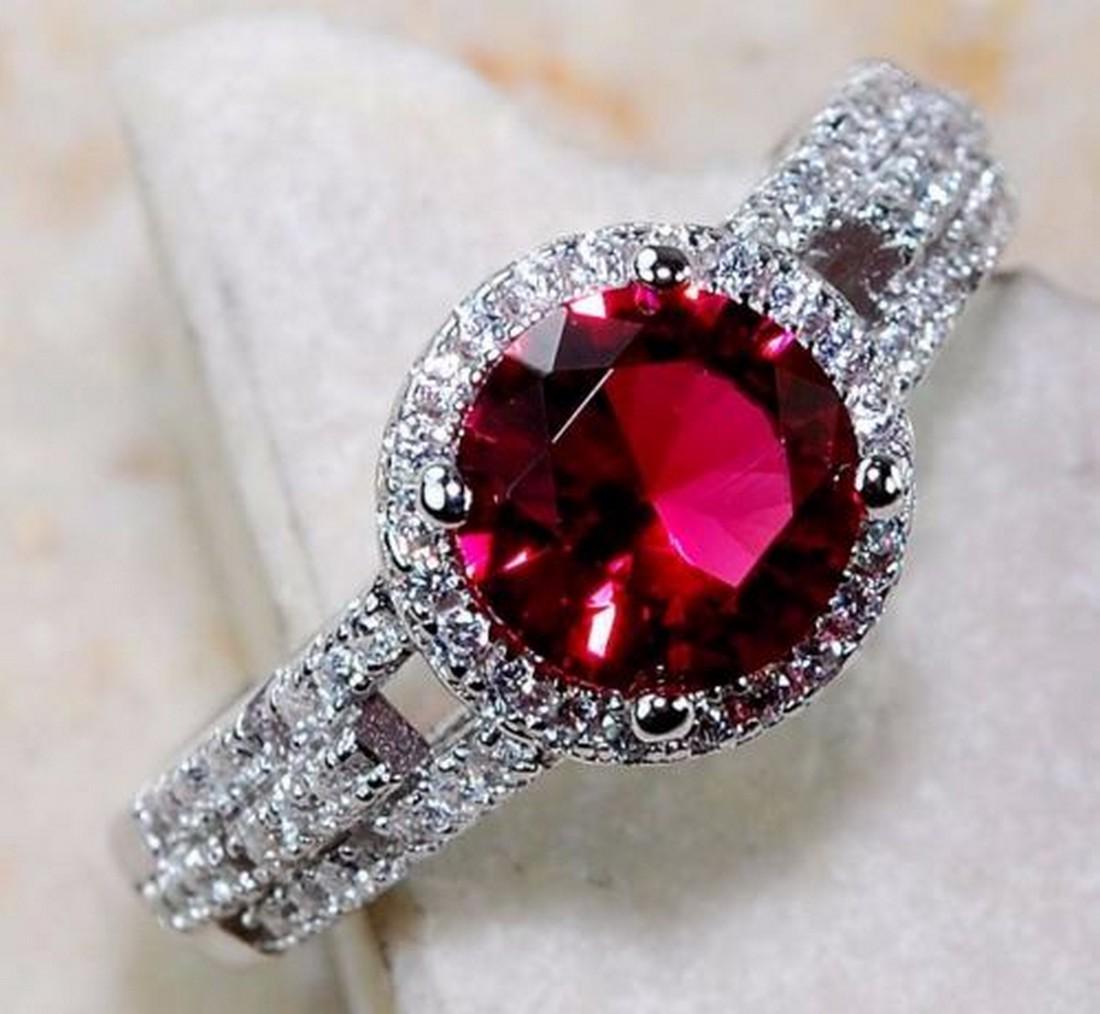 2CT Ruby & White Topaz 925 Solid Sterling Silver Ring (1 of 2)