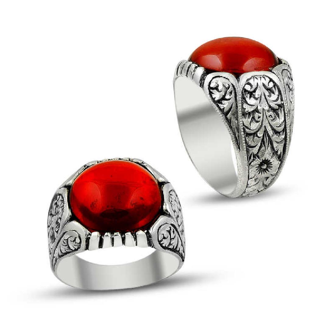 925 Italian Silver Rhodium Plated Man Ring with Red: Title: 925 Italian Silver Rhodium Plated Man Ring with Red Topaz Stone Gemstones: Red Topaz Weight: 13.05 gr Size/Dimensions: 8 Additional Information: We are happy to combine shipping/handling charge