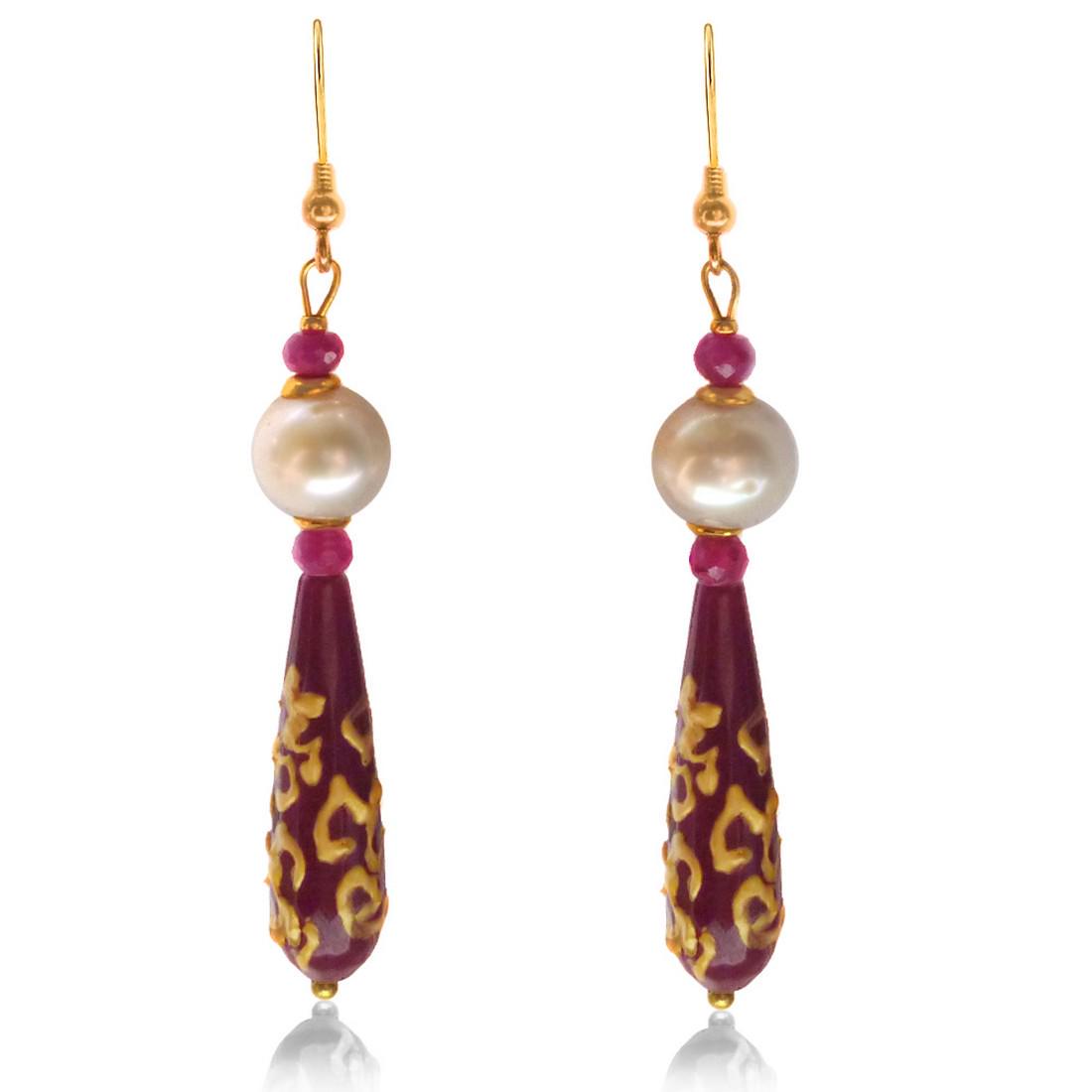 Drop Hand-Painted Ruby, Jade and Pearl Earrings (1 of 3)